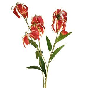 Artificial Gloriosa Lily Stem 31 Inch | Flame Lily Faux Flower | Tropical